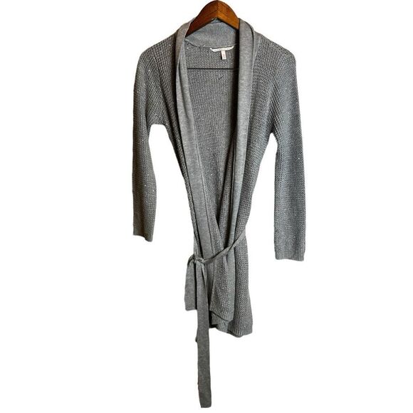 Victoria’s Secret grey metallic knit open front tie waist cardigan medium - Picture 1 of 8